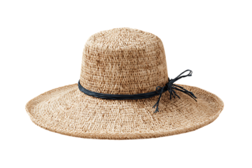 Sun hat straw texture visible fashion accessory for summer isolated on transparent background 