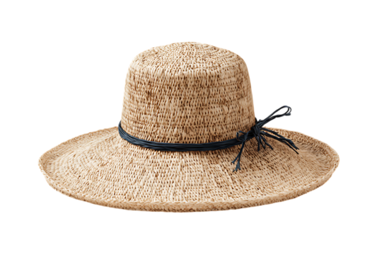 Sun hat straw texture visible fashion accessory for summer isolated on transparent background 