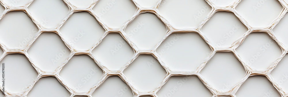 Poster a close-up image of a white chain-link fence with a diamond-shaped pattern, showing texture and shad