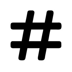 Ícone vetorial preto de um símbolo de hashtag, simbolizando mídia social, tópicos em alta e comunicação digital. Design limpo em fundo transparente