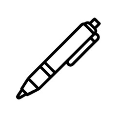 Minimalist black outline vector icon of a ballpoint pen, symbolizing writing, office work, and creativity. Clean design on a transparent background