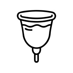 Minimalist black outline vector icon of a menstrual cup, symbolizing female hygiene, eco-friendly period care, and sustainable health. Clean design on a transparent background
