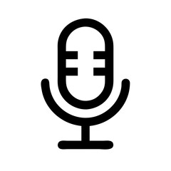 Black vector icon of a microphone, symbolizing audio recording, broadcasting, and public speaking. Clean design on a transparent background