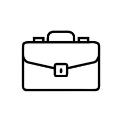 Minimalist black outline vector icon of a briefcase, symbolizing business, corporate work, and professional tools. Clean design on a transparent background