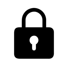 Solid black vector icon of a lock, symbolizing security, privacy, and protection. Clean design on a transparent background.