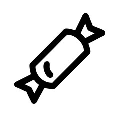 Minimalist black outline vector icon of a wrapped candy, symbolizing sweets, treats, and confectionery. Clean design on a transparent background