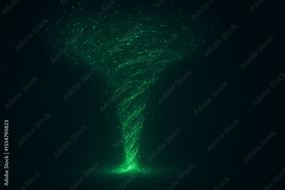 Wall mural green tech - inspired particle tornado pattern, tech - art element