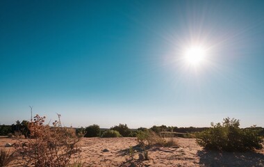 A blue sky with hot sun light