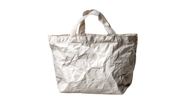 Tote bag canvas style empty and slightly wrinkled natural fold shadows isolated on transparent background 