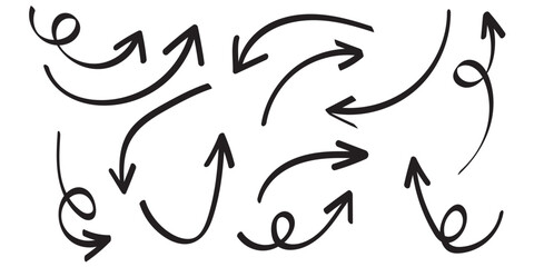 Set of Hand drawn vector arrows doodle on white background. design element vector illustration.