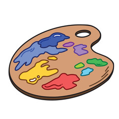 Colorful wooden paint palette outlined illustration isolated on white background.