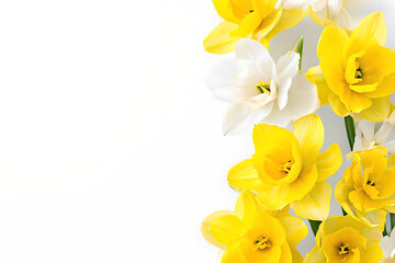 narcissus collage, flowers are is isolated on white
