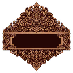 Balinese Carving with barong Face and Floral Ornaments frame vector
