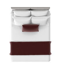 Clean and Minimalist Bedroom from Above. The bedroom features crisp, white sheets and pillows with...