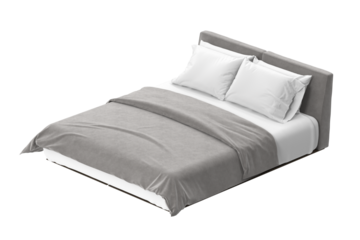 A tidy and inviting bed with soft pillows and a cozy blanket. The clean, minimalist design makes it a perfect fit for modern interiors