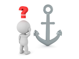 Confused 3D Character looking at an anchor