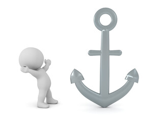 Excited 3D Character looking up at an anchor