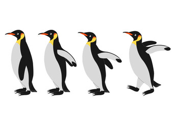 横向きのコウテイペンギンのイラストのセット
