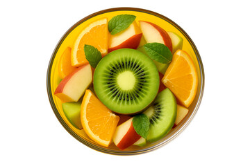 Refreshing Fruit Salad with Apples, Oranges, Kiwi, and Mint Leaves