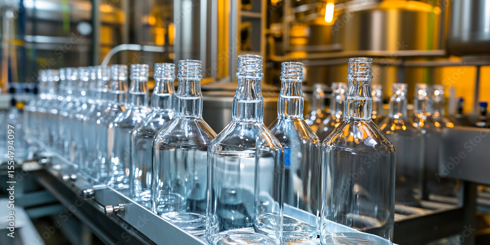 Poster bottling process showcasing glass containers in a facility generative ai