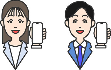 スマホの画面を見せるビジネスマン