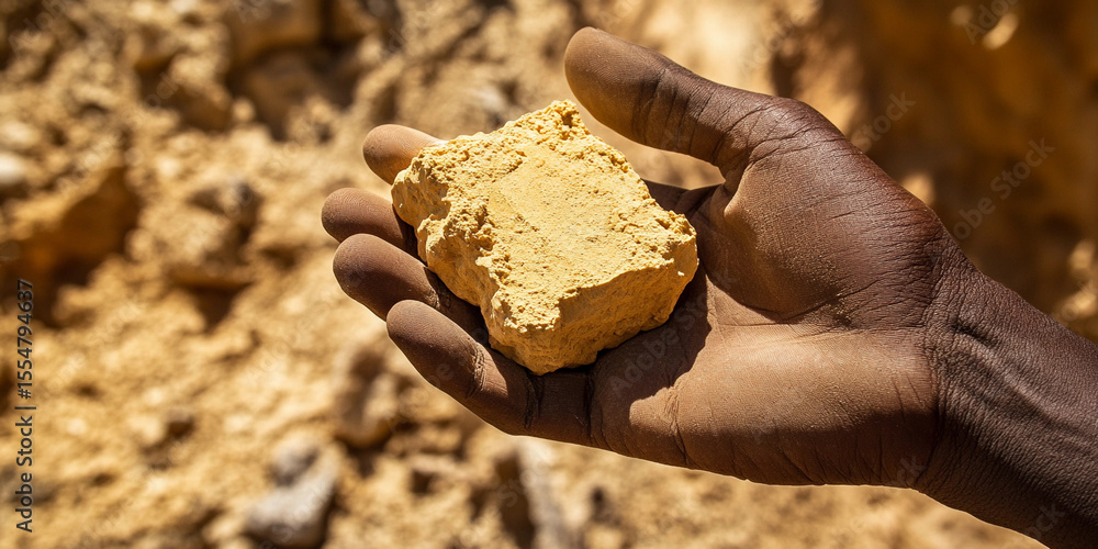 Poster Hand holding a piece of uranium in a natural setting Generative AI