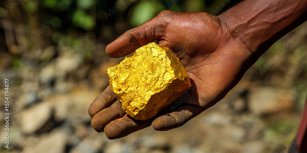 Poster hand holding a piece of radioactive uranium mineral generative ai