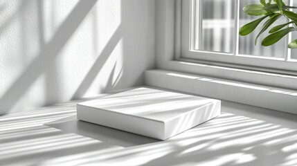 Fototapeta premium White box product display, sunlit corner
