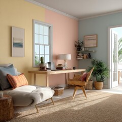 Home office interior design with warm colors