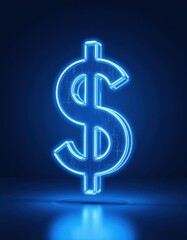 Fototapeta premium Illuminated dollar sign display digital finance concept modern business environment neon blue glow
