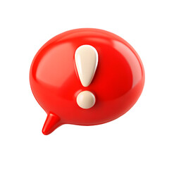 3D Red Speech Bubble with Exclamation Mark – Alert Notification Icon on White Background

