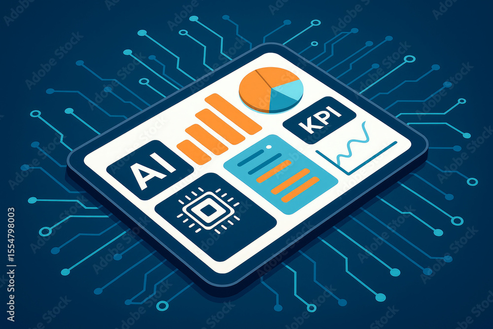 Poster futuristic digital dashboard with artificial intelligence and key performance indicators