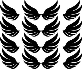 Obraz premium Angel Wings Vector Set – 9 Minimal Line Art Pairs in Grid Layout seamless pattern with wings