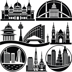 Fototapeta premium City Buildings Bridge Set