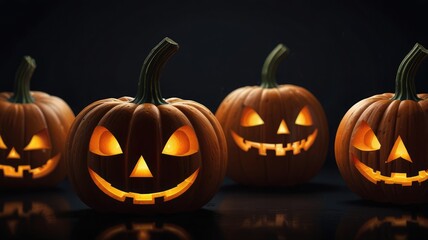 Obraz premium Glowing Halloween Pumpkin with Candle Centered in Flat Holiday Illustration