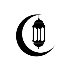 Obraz premium Crescent Moon and Ramadan Lantern Black Islamic Symbol