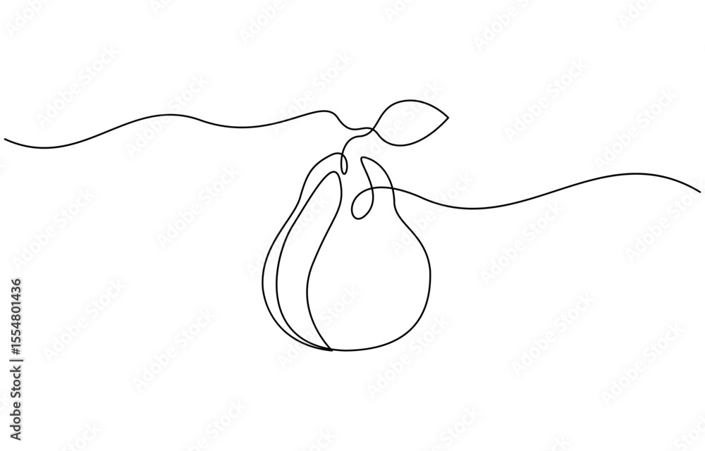 Poster pear drawing drawn with one continuous line, pear in one line drawing art style. minimalist black li