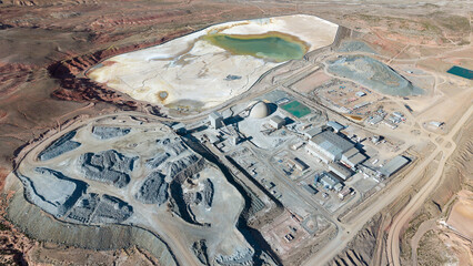 Aerial view of open-pit silver mining in Jujuy, Argentina.