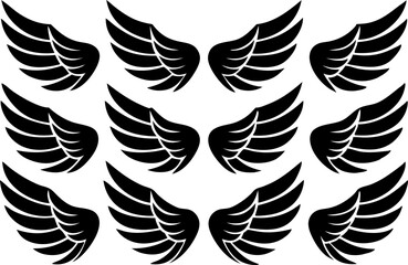 Angel Wings Vector Set – 9 Minimal Line Art Pairs in Grid Layout wings vector set