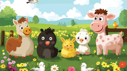 Fototapeta premium Cute Farm Animals Cartoon Vector