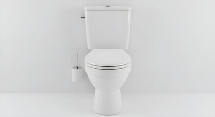Toilet, Bathroom, Restroom, Modern White Toilet with Toilet Brush