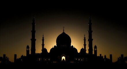 Mosque, Silhouette, Sunset, Silhouette of a Mosque at Sunset