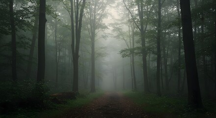 Fototapeta premium Forest, Path, Trees, Misty Forest Path