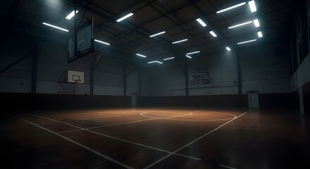 Basketball court, Basketball hoop, Empty, Empty Basketball Court at Night