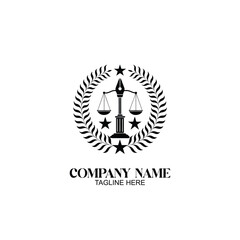 Legal Firm Logo: Elegant scales of justice emblem with laurel wreath and stars, suitable for law firms, legal professionals, and justice-related businesses.