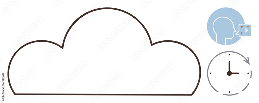 Aufkleber cloud outline paired with speech and clock symbols emphasizing communication, time management, and c