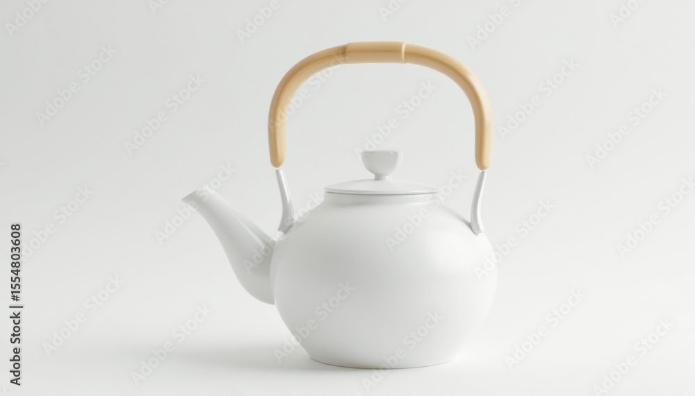 Poster elegant white teapot with bamboo handle set against a minimalist background creating serene vibe