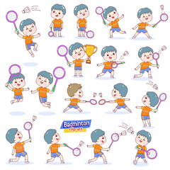 Set cartoon kids playing badminton.