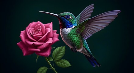 Obraz premium Hummingbird, Rose, Flower, Hummingbird and Rose