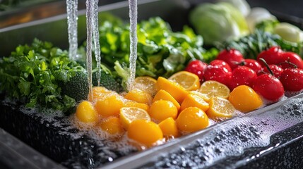 Produce Being Washed in Sink